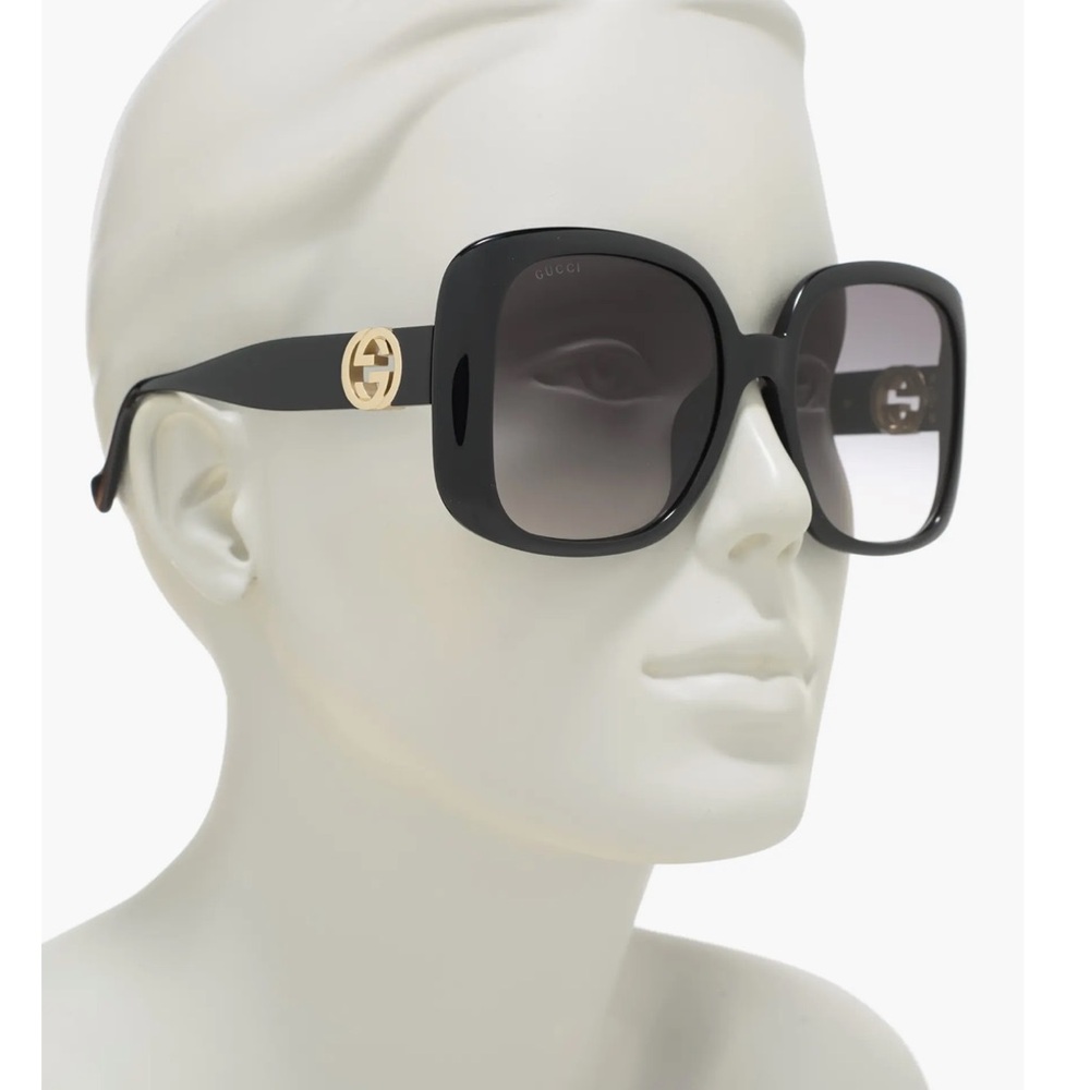 Gucci Black Oversize Logo GG Interlocking Sunglasses NEW